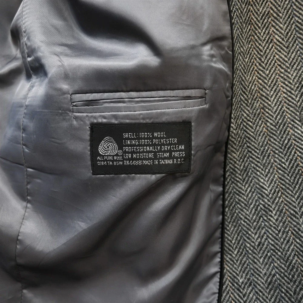 Vtg Joe Namath 48L Gray Herringbone Wool‎ Tweed Mens Blazer Jacket Sport Coat_4
